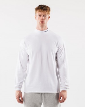 Camasa Barbati Alphalete Brushed Core Mock Neck LS Albi | 710236-AGE