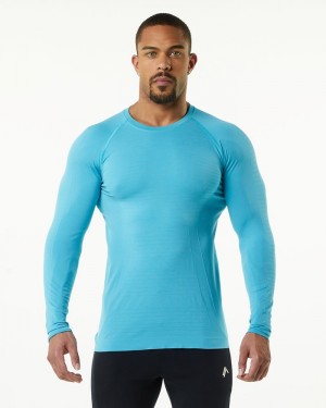 Camasa Barbati Alphalete Hero Long Sleeve Albastri | 870512-RWG