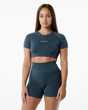 Camasa Dama Alphalete Amplify V-Neck Albastri | 709365-UFI