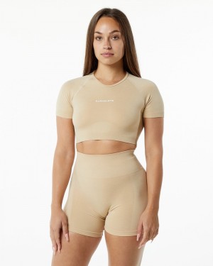 Camasa Dama Alphalete Amplify V-Neck Bej | 615439-FQY