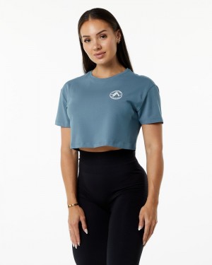 Camasa Dama Alphalete Dynasty Crop Albastri | 824671-VTE