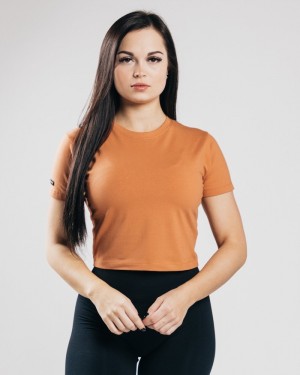 Camasa Dama Alphalete Essential Sleeve Crop Portocalii | 673294-IOS