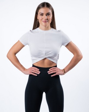 Camasa Dama Alphalete Evo Twist Crop Albi | 567120-LKZ