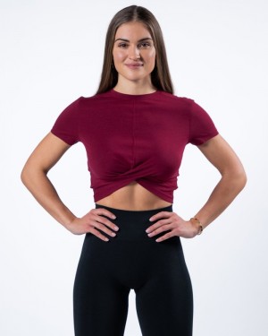 Camasa Dama Alphalete Evo Twist Crop Rosii | 810643-UYG