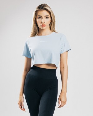 Camasa Dama Alphalete Signature Mesh Crop Albastri Deschis | 402768-FBE