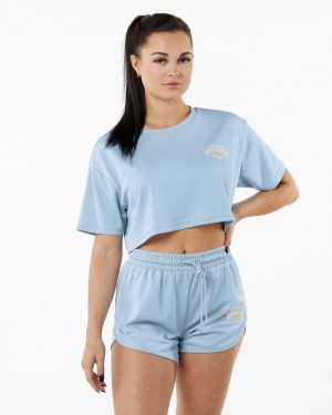 Camasa Dama Alphalete Varsity Crop Albastri Deschis | 360952-MUK