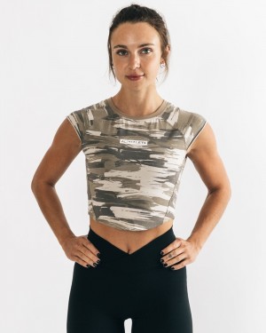 Camasa Dama Alphalete Velocity Crop Maro Camuflaj | 375281-HSN