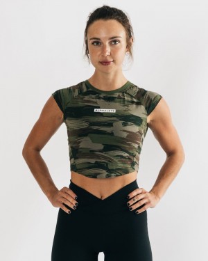 Camasa Dama Alphalete Velocity Crop Masline Verzi Camuflaj | 875016-XCK