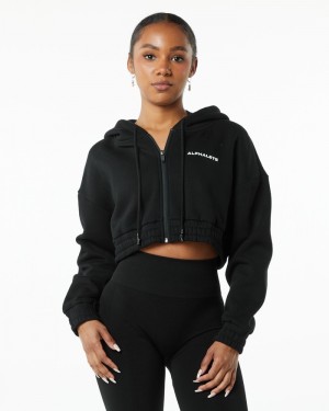 Geaca Dama Alphalete Classicital Full-Zip Crop Negrii | 347816-IZF