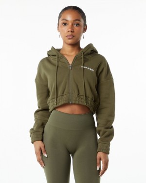 Geaca Dama Alphalete Classicital Full-Zip Crop Masline Verzi | 816520-LQA