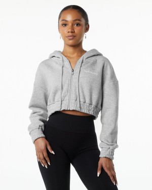 Geaca Dama Alphalete Classicital Full-Zip Crop Gri | 237168-VXW