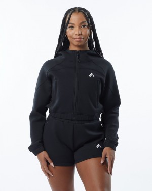 Geaca Dama Alphalete ELMTS Full-Zip Crop Negrii | 832197-GYQ