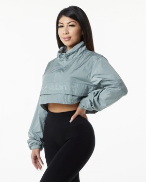 Geaca Dama Alphalete Endure Crop Gri Albastri | 823906-HWJ