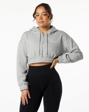 Hanorac Cu Gluga Dama Alphalete Classicital Crop Gri | 458619-MBS