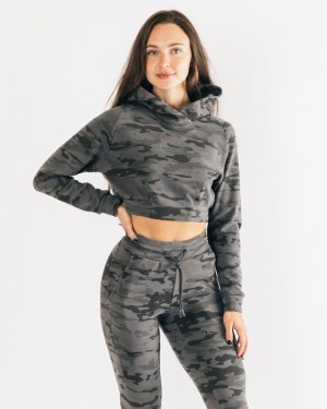 Hanorac Cu Gluga Dama Alphalete Identity Pro Crop Camuflaj | 394162-ZAS