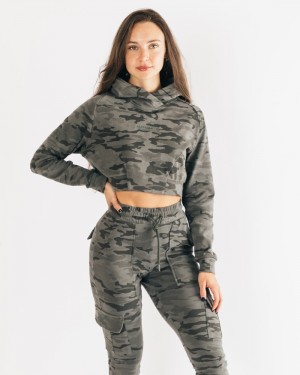 Hanorac Cu Gluga Dama Alphalete Identity Pro Crop Camuflaj | 645379-CIR