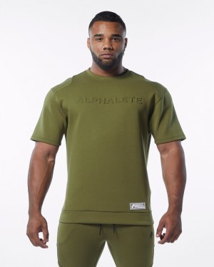Hanorace Barbati Alphalete ELMTS Half Sleeve Pullover Masline Verzi | 362415-GKU