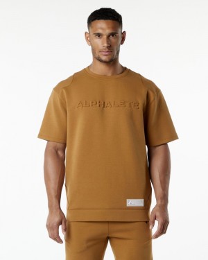 Hanorace Barbati Alphalete ELMTS Half Sleeve Pullover Kaki | 810754-QCW