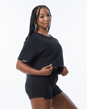 Hanorace Dama Alphalete ELMTS Half Sleeve Pullover Negrii | 204136-VJI
