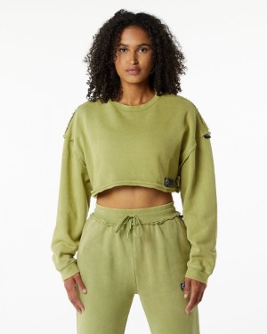 Hanorace Dama Alphalete Very Terry Crop Pullover Verzi | 057684-BXO