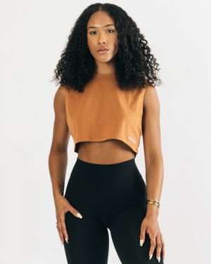 Maiouri Dama Alphalete Heavy Bumbac Cropped Cutoff Kaki | 381927-YKP