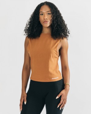 Maiouri Dama Alphalete Heavy Bumbac Cutoff Kaki | 149528-WCY