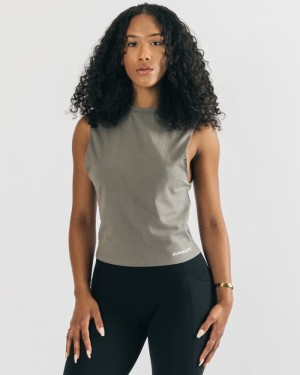 Maiouri Dama Alphalete Heavy Bumbac Cutoff Gri | 513476-IQG