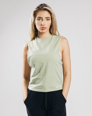 Maiouri Dama Alphalete Heavy Bumbac Cutoff Masline Verzi | 104587-CEF