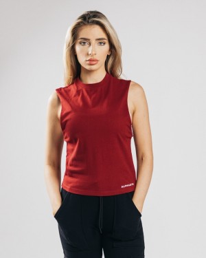 Maiouri Dama Alphalete Heavy Bumbac Cutoff Rosii | 806523-MYC