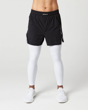 Pantaloni Scurti Barbati Alphalete Infinity 2-in-1 Speed 5.5" Negrii Albi | 105349-DMP