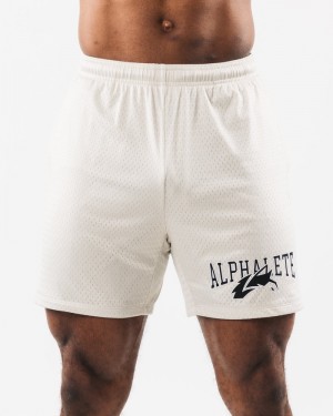 Pantaloni Scurti Barbati Alphalete Wolf Head Mesh 6" Albi | 682791-SYH