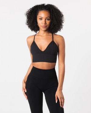Sutiene Dama Alphalete Seamless Cu Nervuri Negrii | 317254-KBW