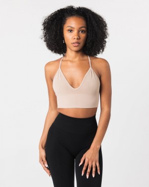 Sutiene Dama Alphalete Seamless Cu Nervuri Bej | 730198-UQV