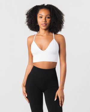 Sutiene Dama Alphalete Seamless Cu Nervuri Albi | 631075-AQW