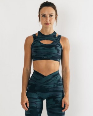 Sutiene Dama Alphalete Surface Keyhole Albastri Camuflaj | 346978-YJH
