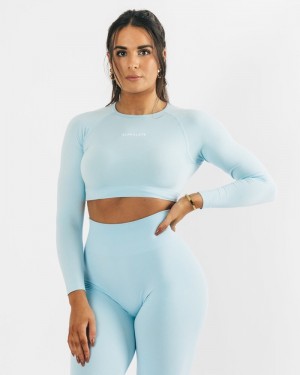 Tricouri Dama Alphalete Amplify LS Crop Albastri | 260549-AWY