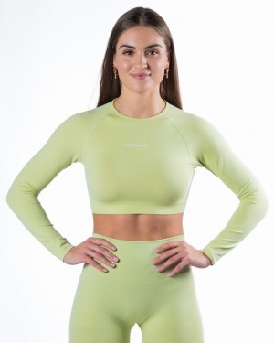Tricouri Dama Alphalete Amplify LS Crop Verzi | 415296-QSY