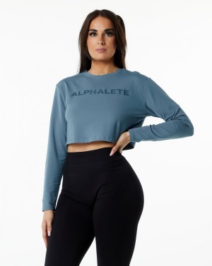 Tricouri Dama Alphalete Core LS Crop Albastri | 530481-TXA