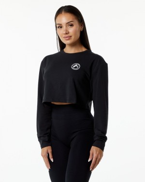Tricouri Dama Alphalete Dynasty LS Crop Negrii | 103928-BPO
