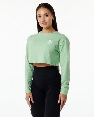 Tricouri Dama Alphalete Dynasty LS Crop Verzi | 824570-VWB