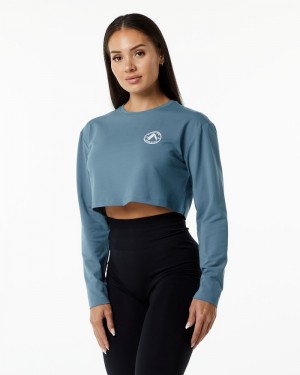 Tricouri Dama Alphalete Dynasty LS Crop Albastri | 032194-BRJ