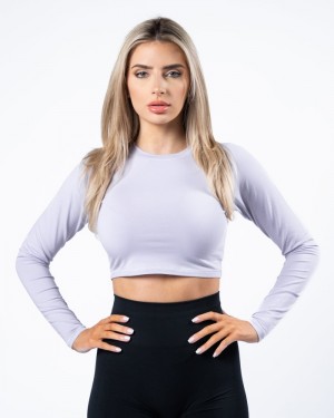 Tricouri Dama Alphalete Evo Long Sleeve Crop Violet | 108249-UHB