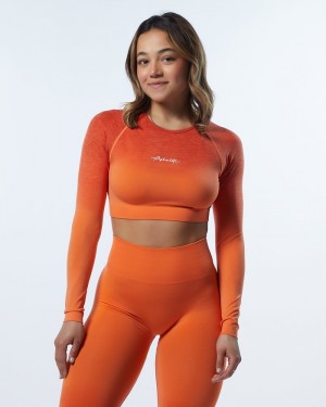 Tricouri Dama Alphalete Ombre Amplify LS Crop Portocalii | 901278-PVB