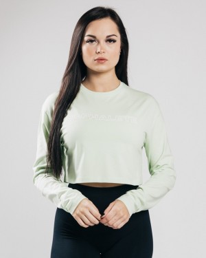 Tricouri Dama Alphalete Outlined Long Sleeve Crop Masline Verzi | 230187-OKG