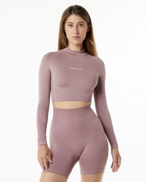 Tricouri Dama Alphalete Ozone High Neck LS Crop Violet | 304986-TUE