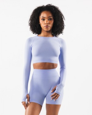 Tricouri Dama Alphalete Stratus LS Crop Albastri | 197350-QCL