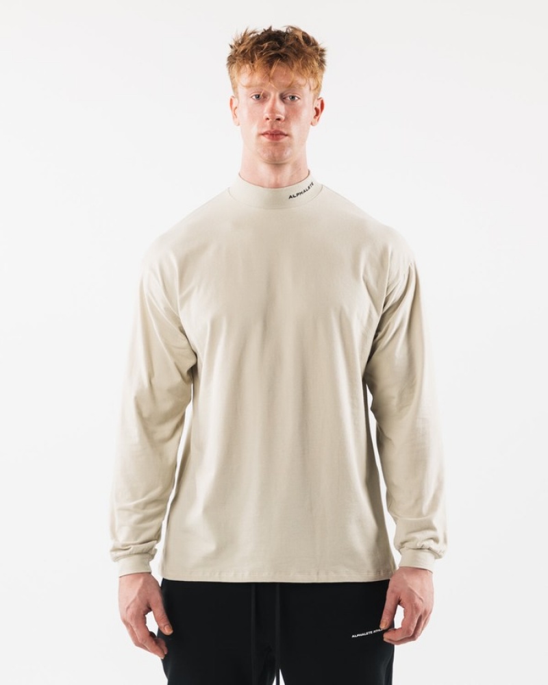 Camasa Barbati Alphalete Brushed Core Mock Neck LS Bej | 247831-MWE