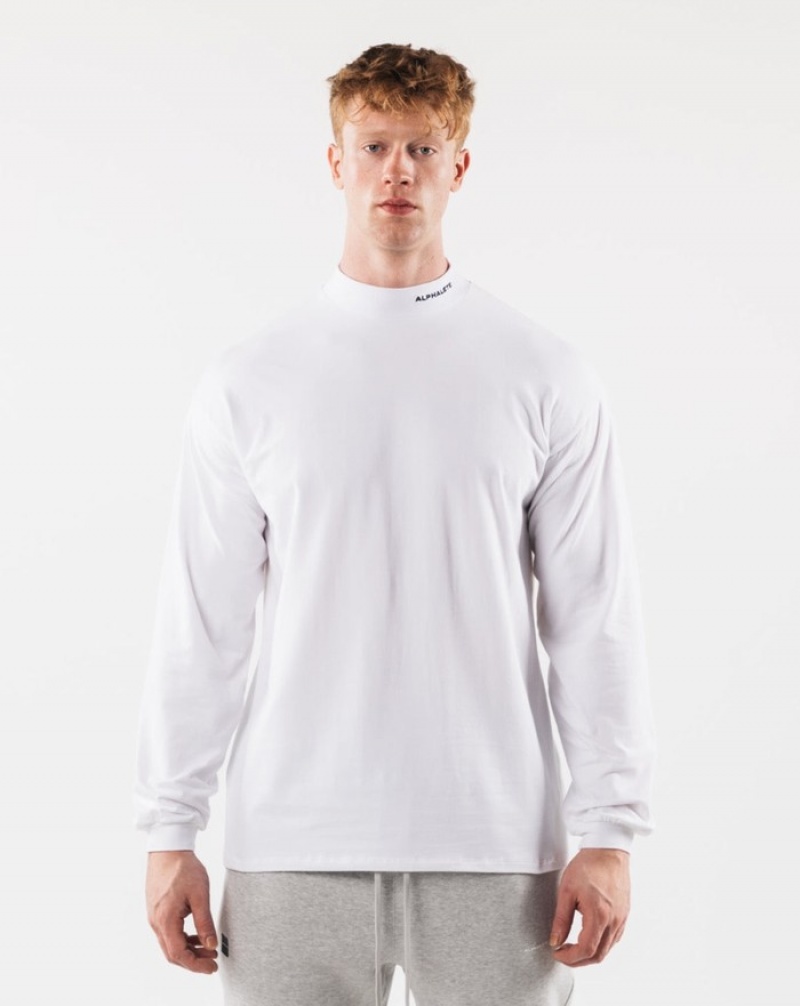 Camasa Barbati Alphalete Brushed Core Mock Neck LS Albi | 710236-AGE