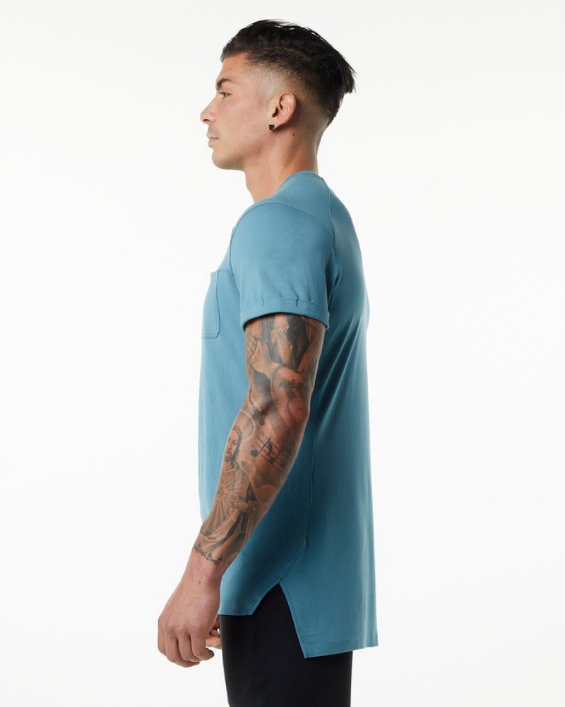 Camasa Barbati Alphalete Evo Pocket Albastri | 432619-YUP