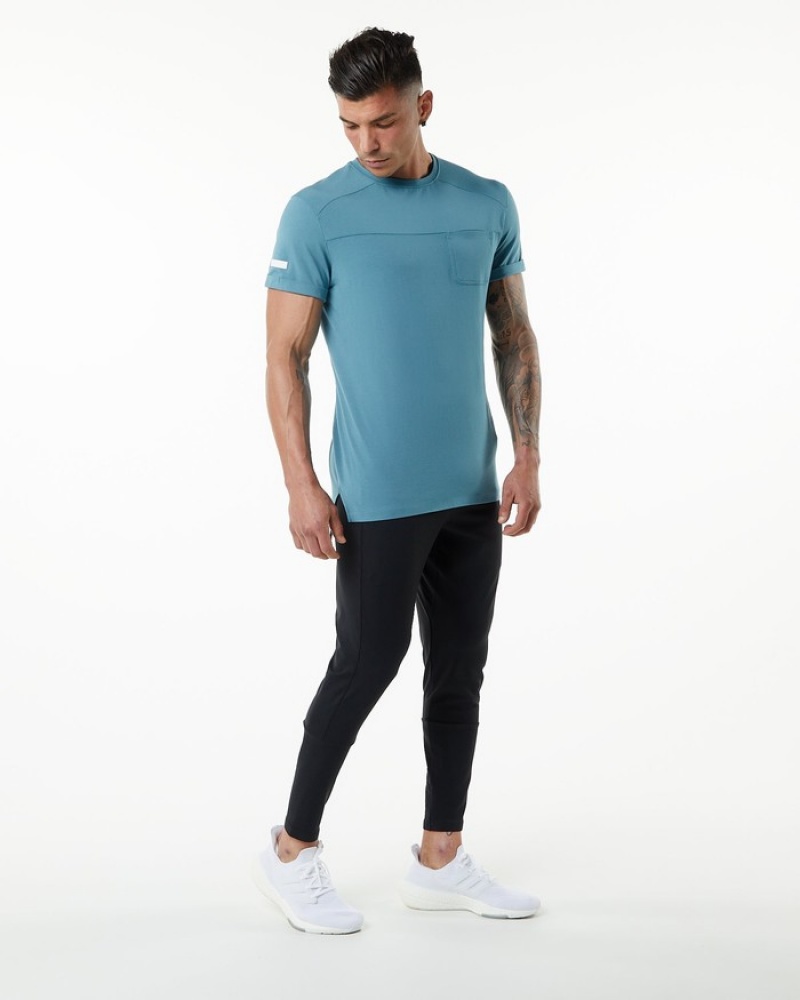 Camasa Barbati Alphalete Evo Pocket Albastri | 432619-YUP